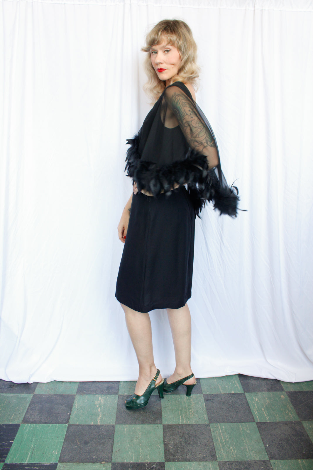 1960s Feather Cocktail Dress - Medium