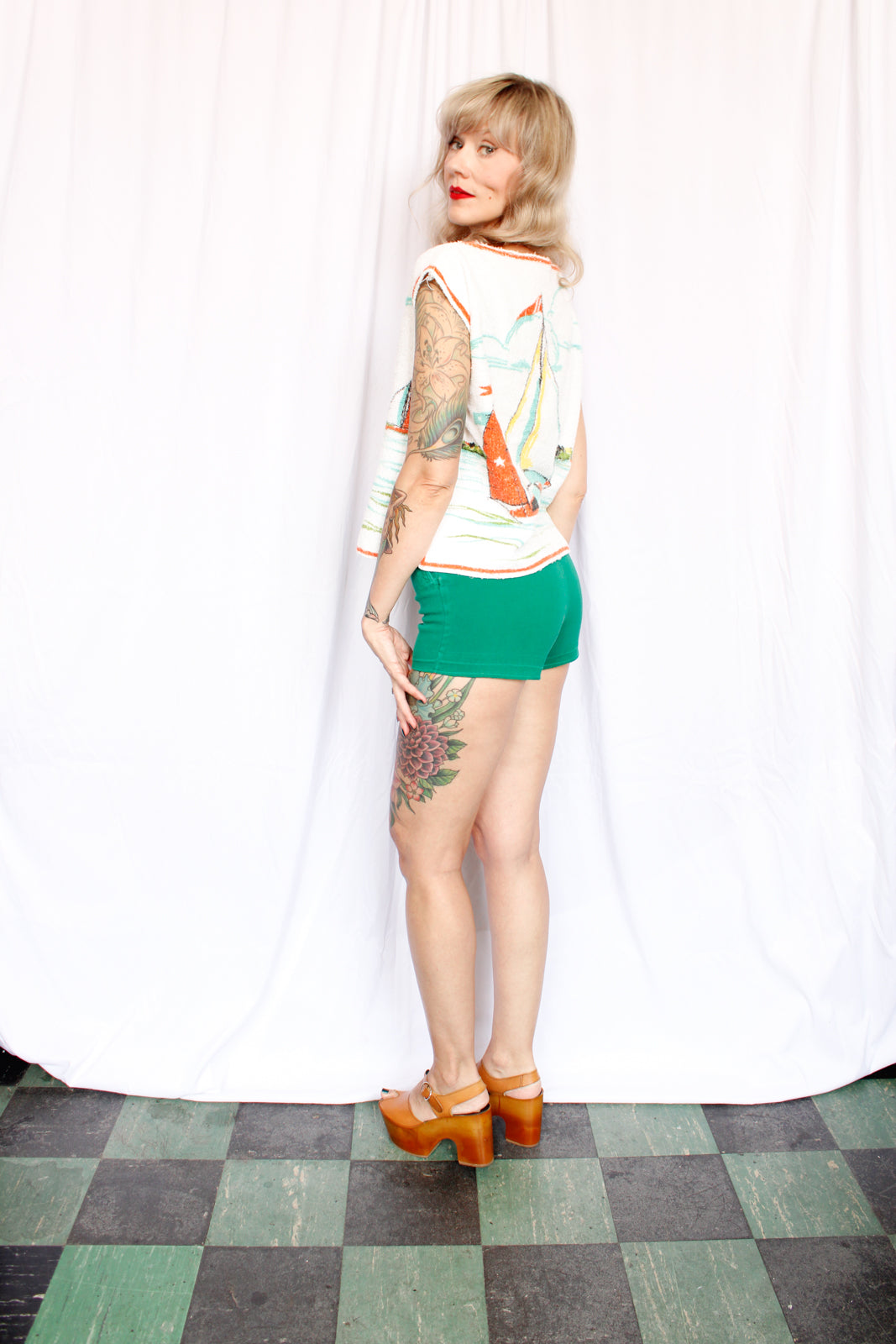 1960s Sailboat Terry Cloth Beach Shirt - M/L