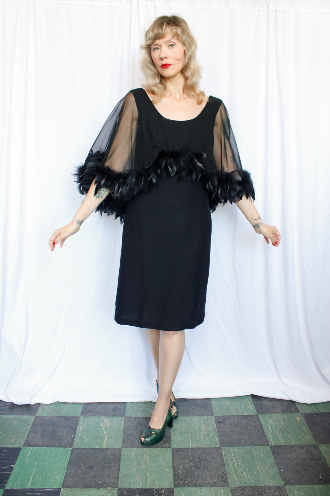 1960s Feather Cocktail Dress - Medium