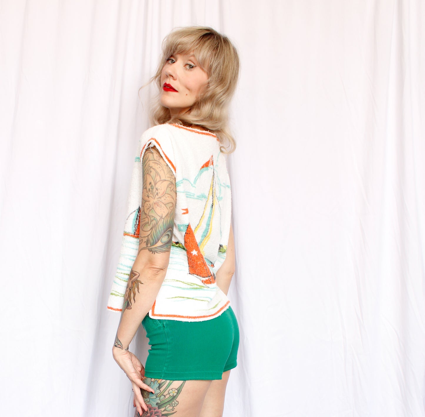 1960s Sailboat Terry Cloth Beach Shirt - M/L
