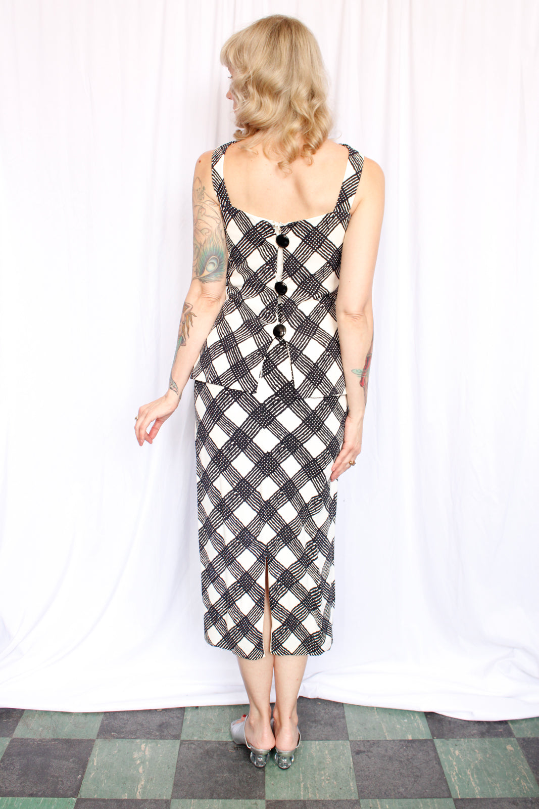 1960s Cross-hatch Plaid Rayon Maxi Dress - Small