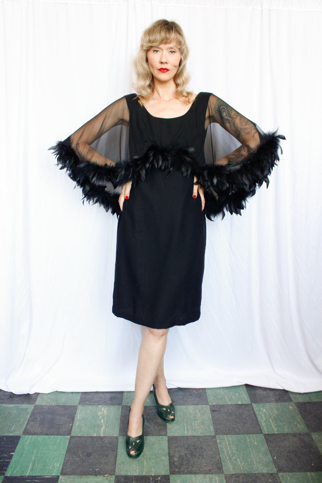1960s Feather Cocktail Dress - Medium