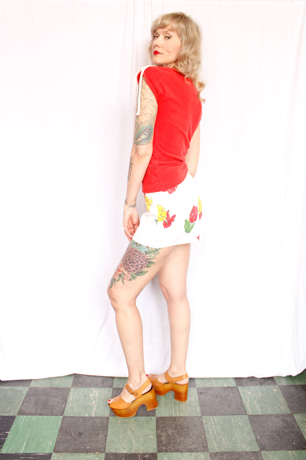 1940s Rose Print Cotton Shorts - XXS