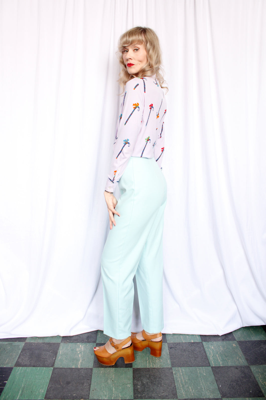 1970s Umbrella Polyester Shirt - Medium
