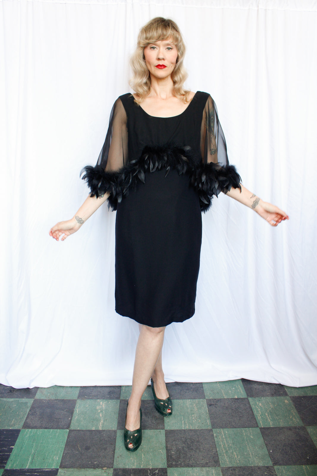 1960s Feather Cocktail Dress - Medium