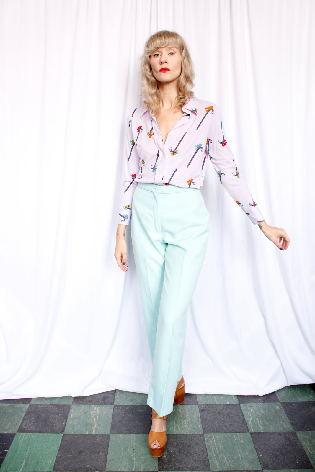 1970s Umbrella Polyester Shirt - Medium