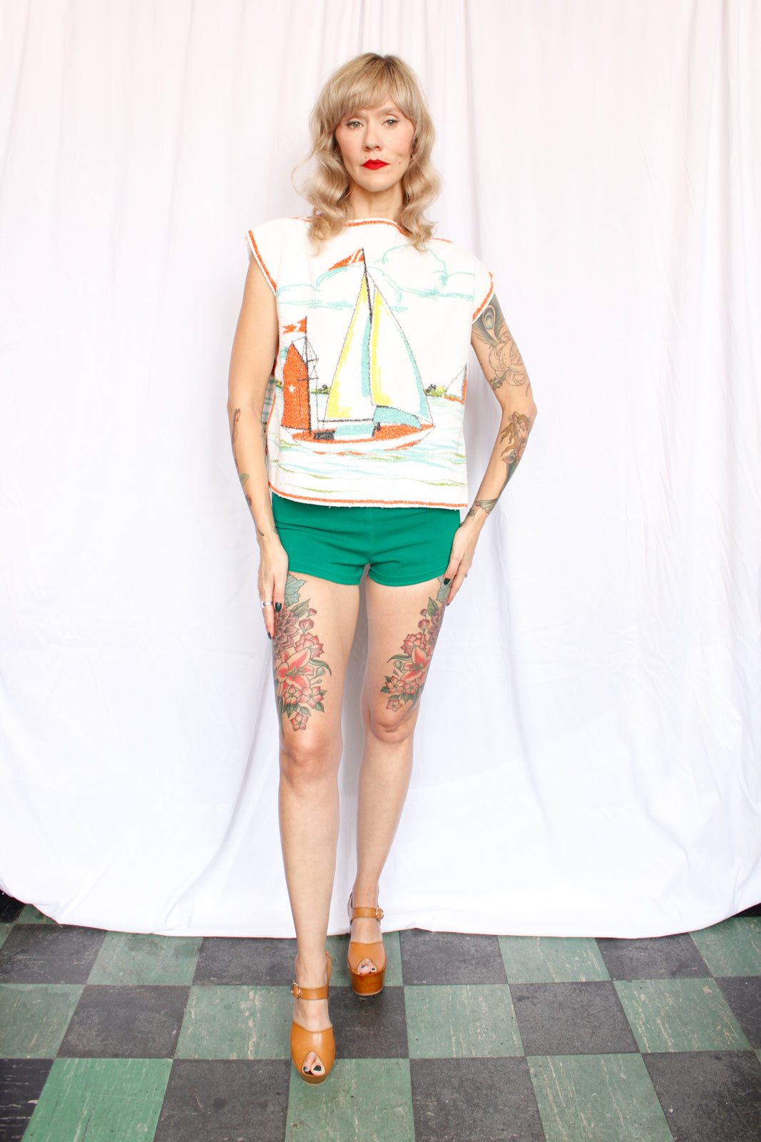 1960s Sailboat Terry Cloth Beach Shirt - M/L