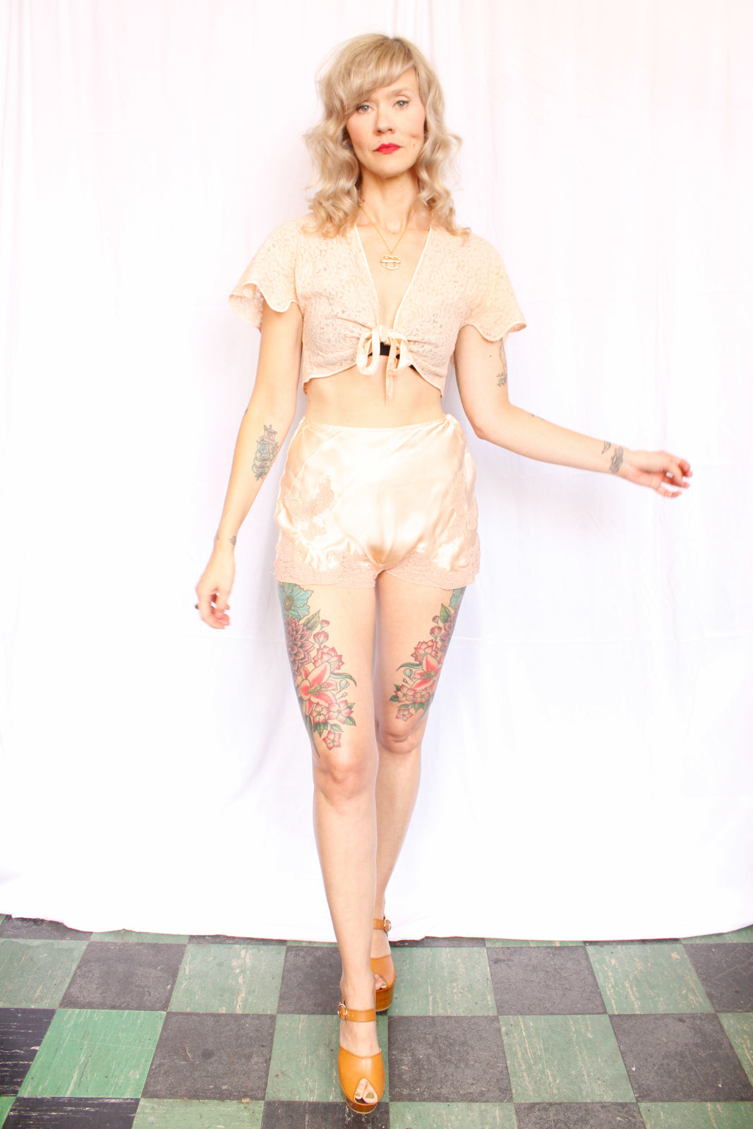 1930s Silk & Lace Tap Shorts - 26"
