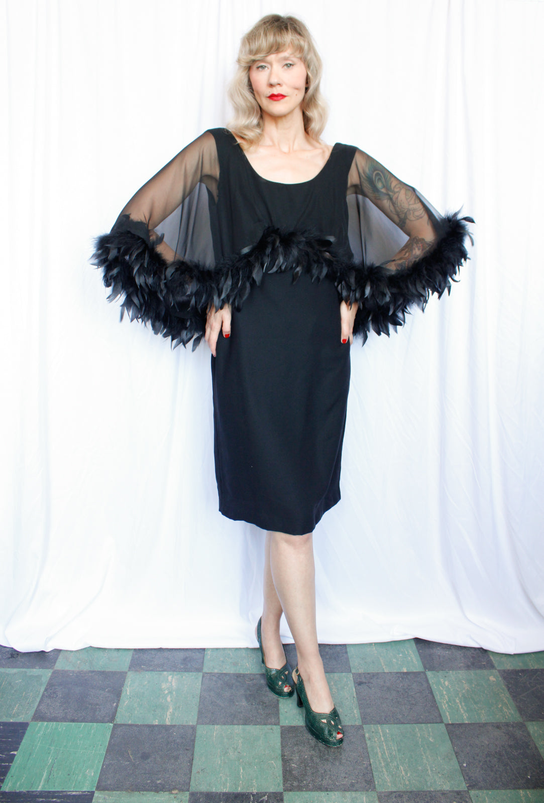1960s Feather Cocktail Dress - Medium