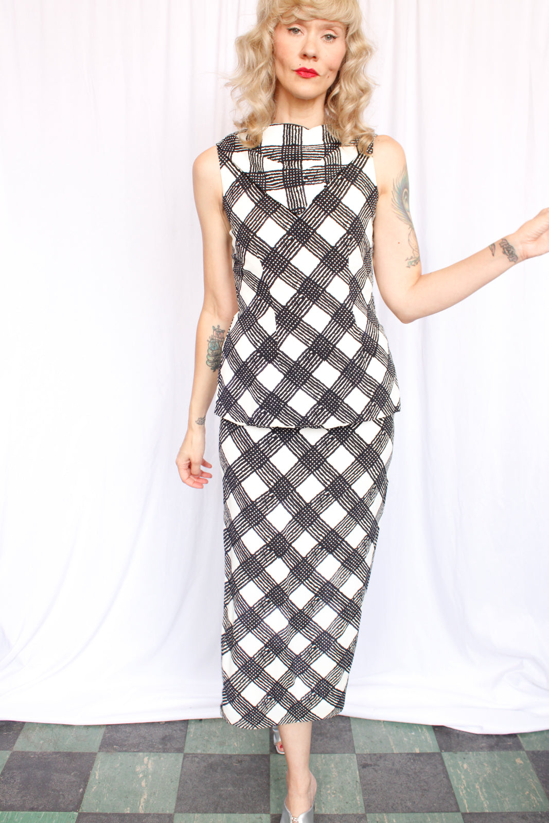 1960s Cross-hatch Plaid Rayon Maxi Dress - Small