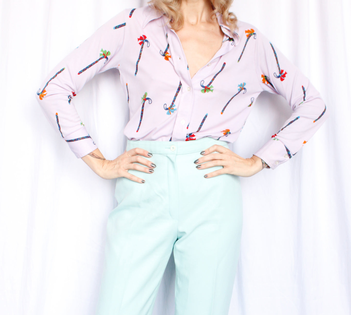 1970s Umbrella Polyester Shirt - Medium