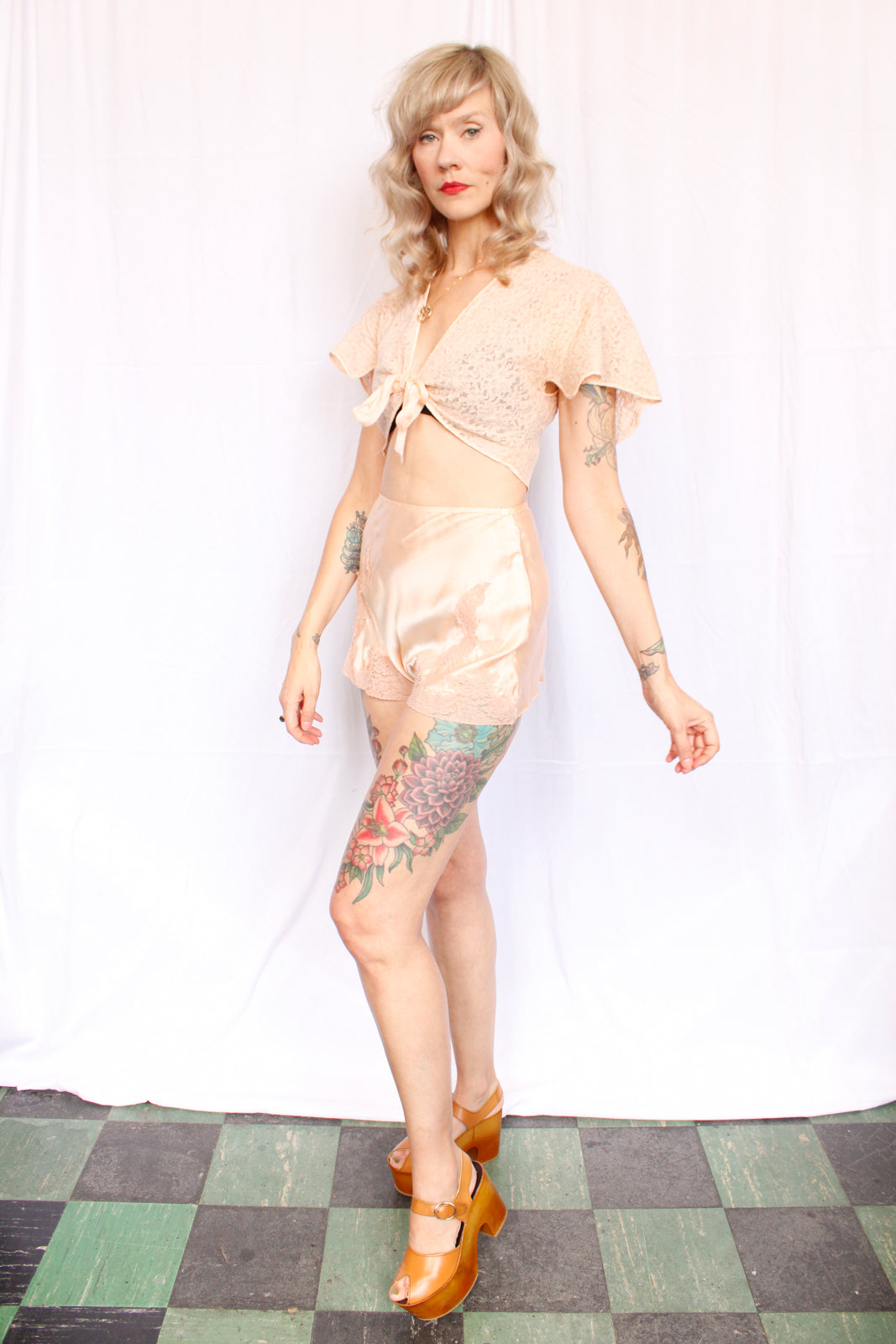 1930s Silk & Lace Tap Shorts - 26"