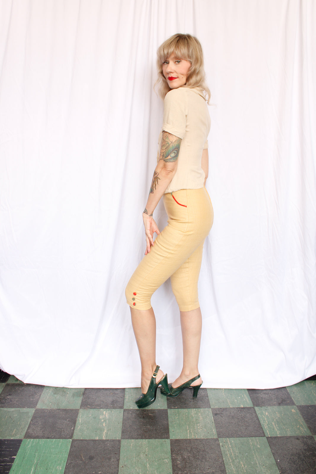 1940s Linen Beige Blouse - Xsmall