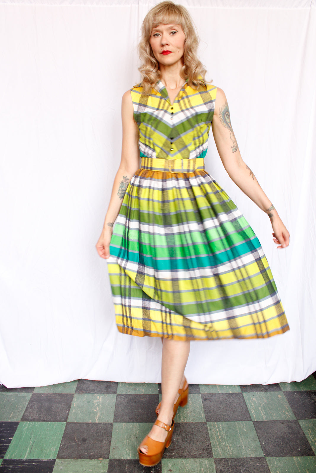 1950s Toni Todd Colorful Plaid Dress - Small