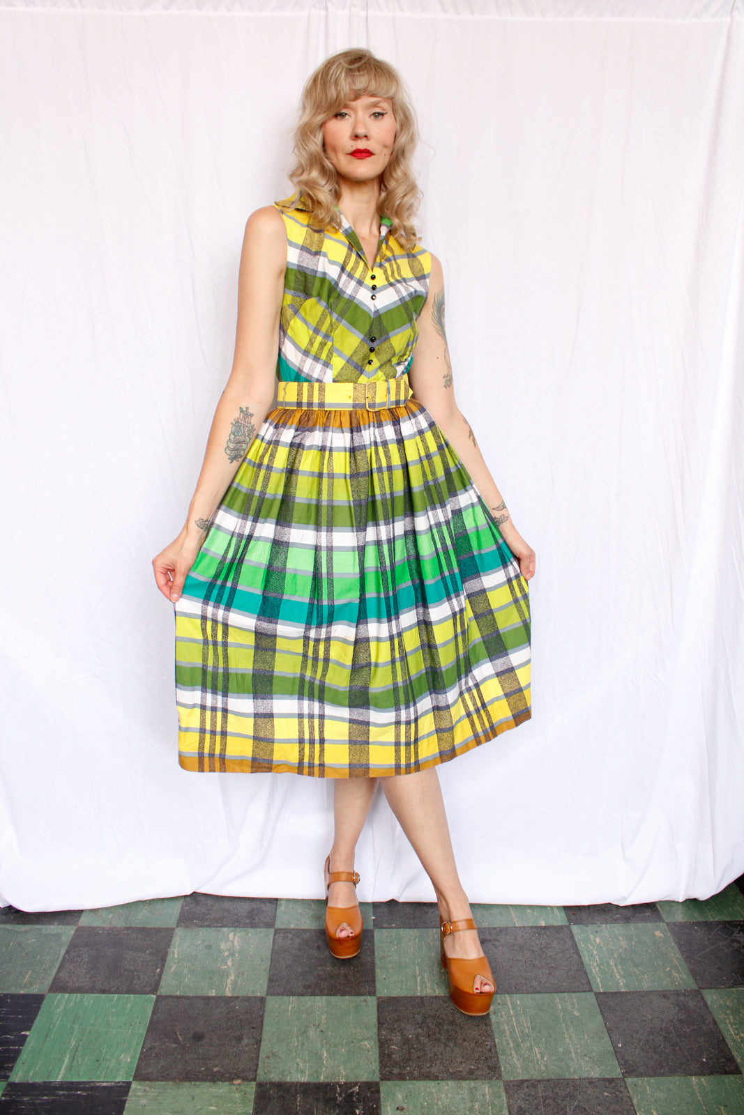 1950s Toni Todd Colorful Plaid Dress - Small