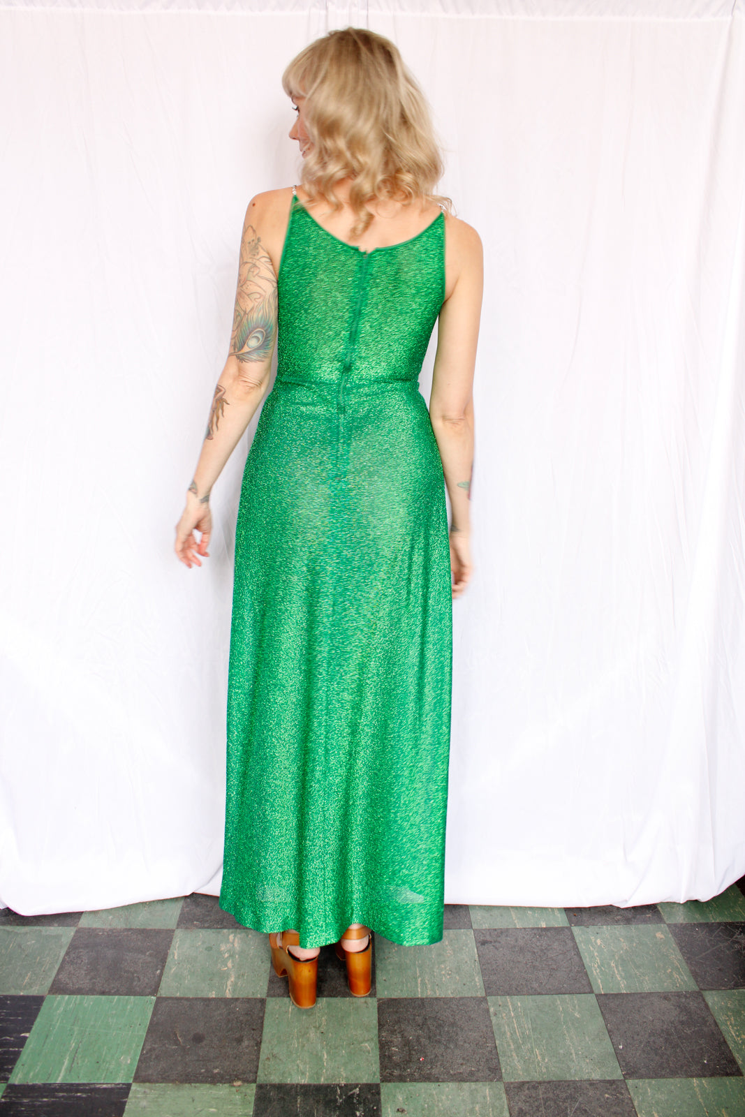 1970s Lurex Green Maxi Disco Dress - Xsmall-Small