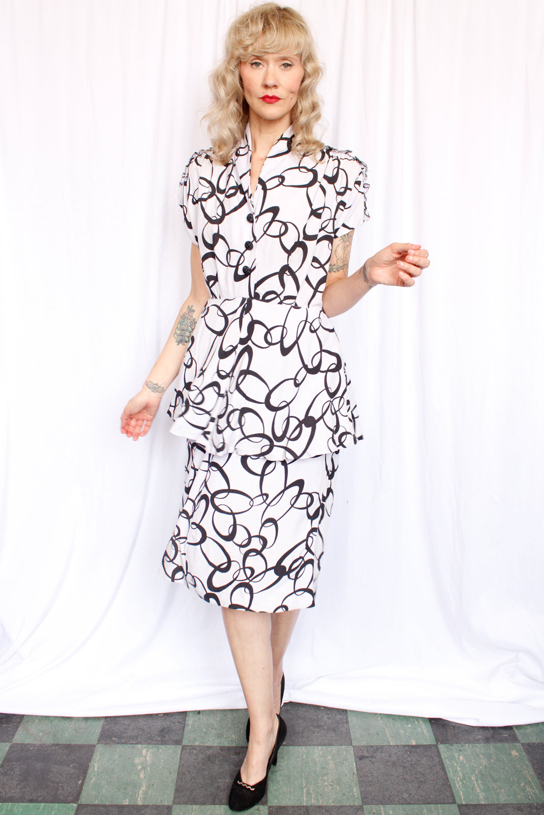 1940s Sid Jerome Cotton Abstract Dress - Large