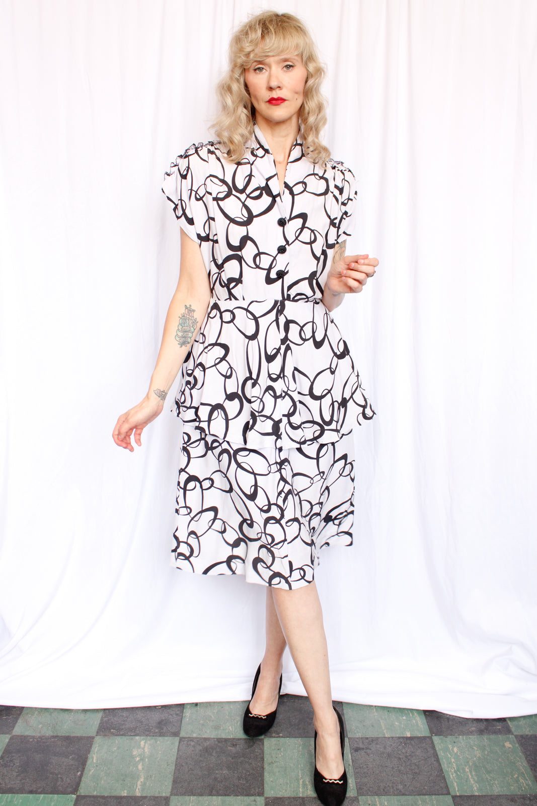 1940s Sid Jerome Cotton Abstract Dress - Large