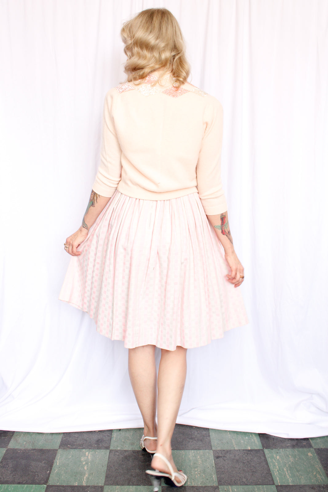 1950s Cashmere Harlequin Sequin Sweater - Medium