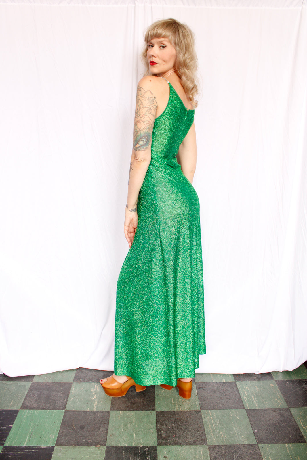 1970s Lurex Green Maxi Disco Dress - Xsmall-Small