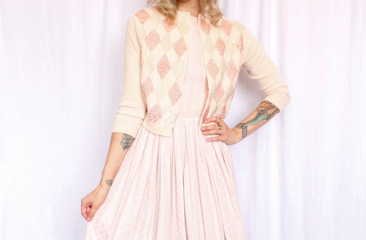 1950s Cashmere Harlequin Sequin Sweater - Medium