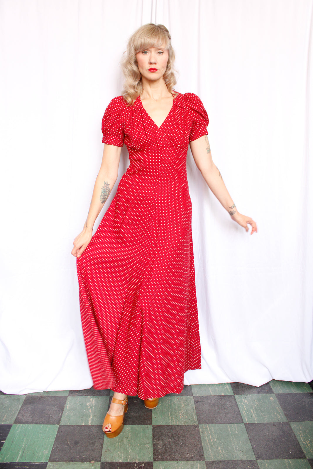 1970s OOPS! Polka Dot Maxi Dress - S/M