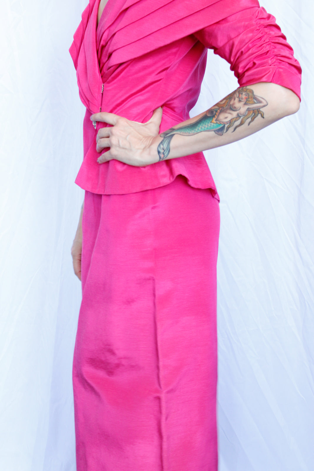 1980s Bright Magenta Blouse & Skirt Set - S/M