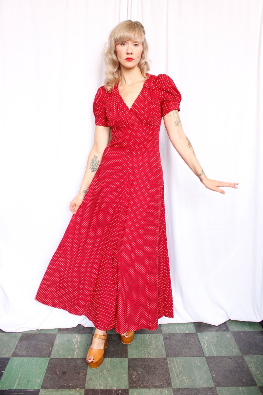 1970s OOPS! Polka Dot Maxi Dress - S/M