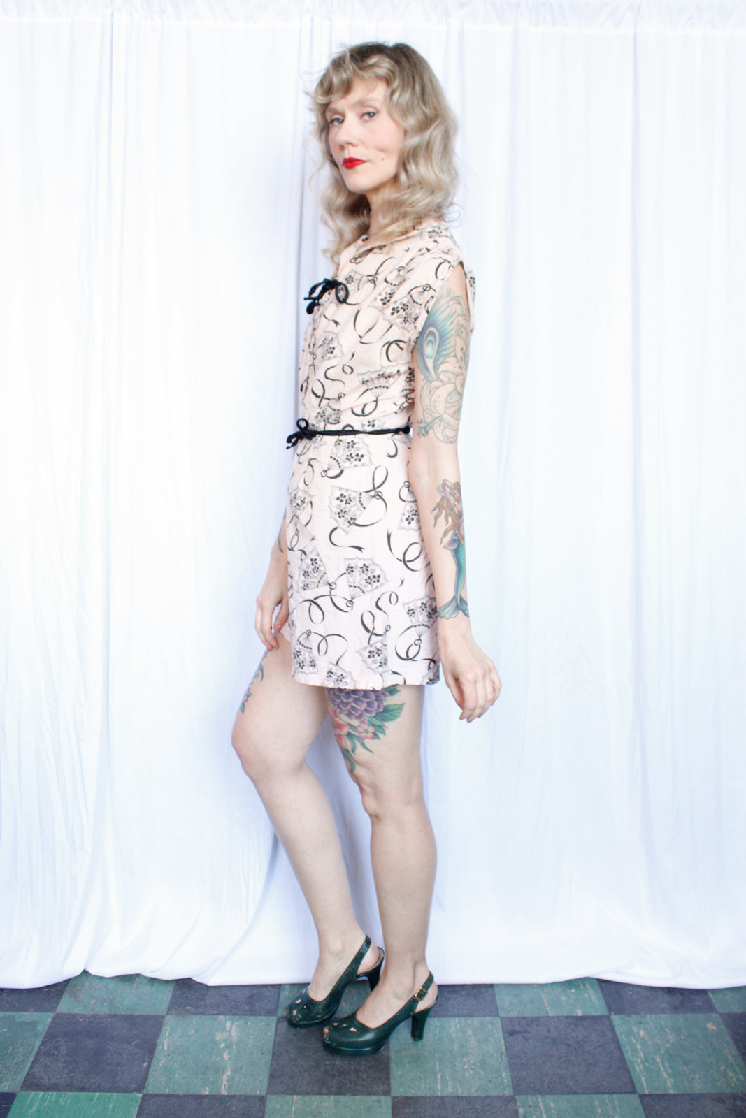 1940s Pale Pink Seersucker Cotton Playsuit - Medium