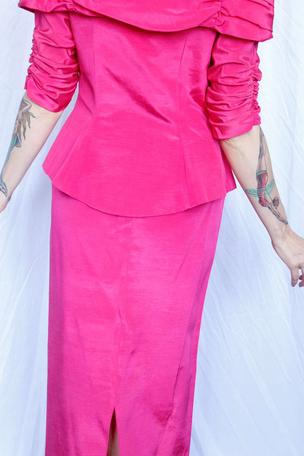 1980s Bright Magenta Blouse & Skirt Set - S/M