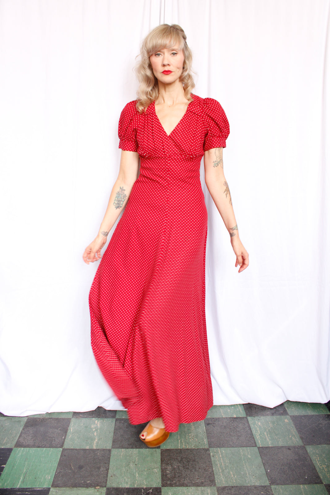1970s OOPS! Polka Dot Maxi Dress - S/M