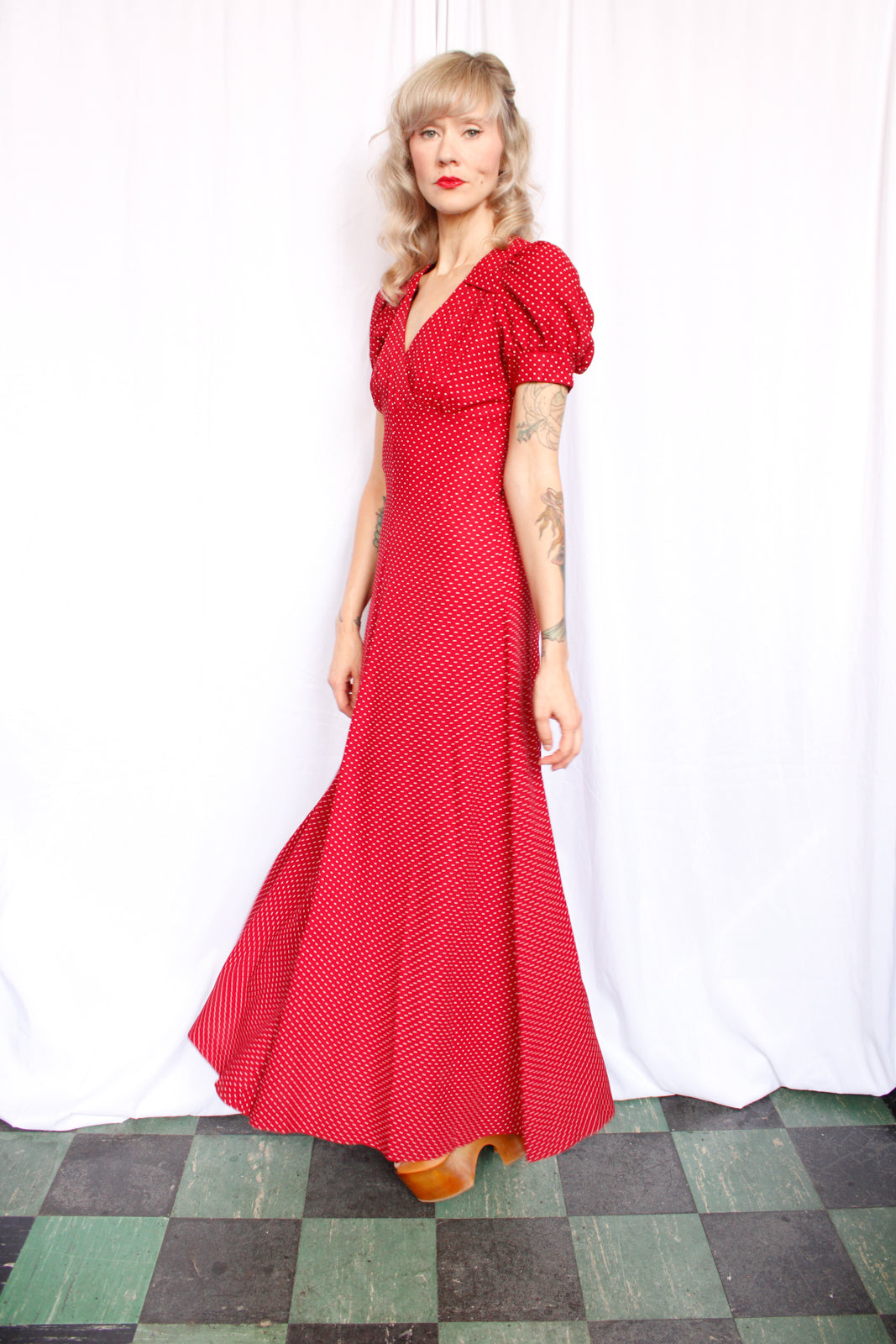 1970s OOPS! Polka Dot Maxi Dress - S/M