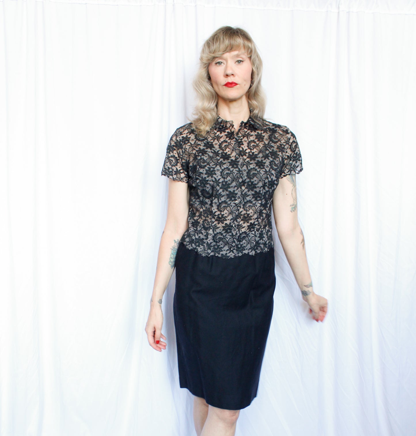 1950s Illusion Lace "Blouse de Jour" Blouse - Xsmall