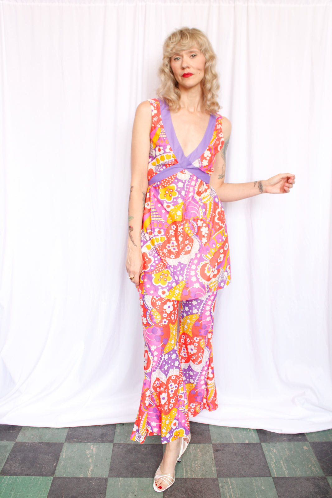 1970s OOPs! Psychedelic Print Mini Dress & Pant Set - Medium