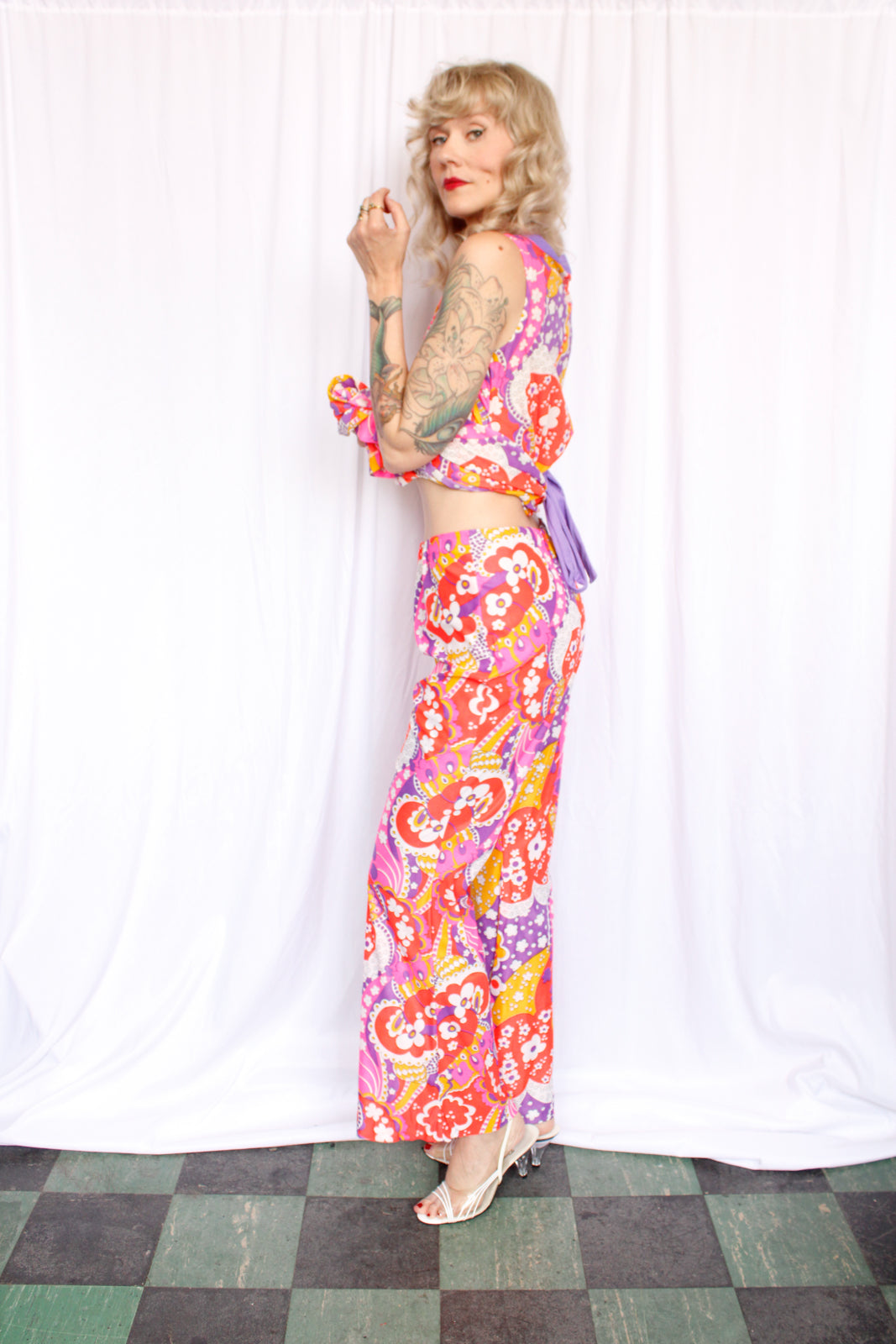 1970s OOPs! Psychedelic Print Mini Dress & Pant Set - Medium