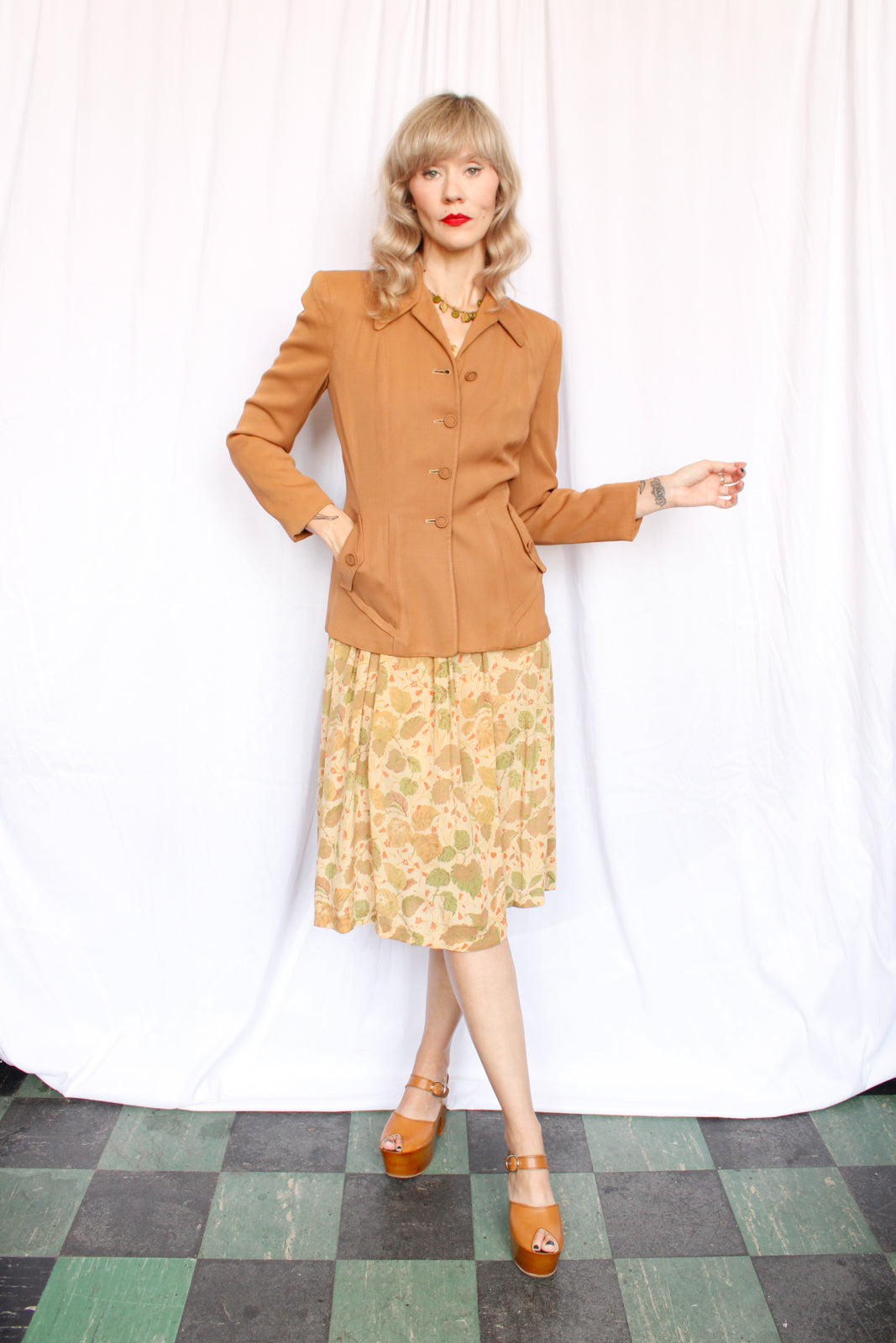 1940s Caramel Gabardine Blazer Jacket - S/M