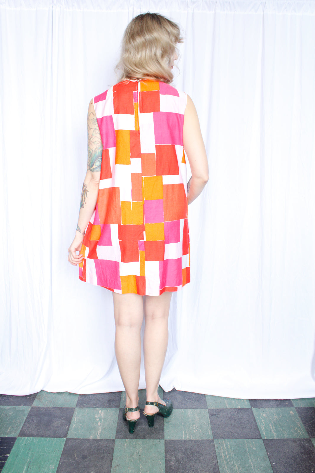 1960s Geometrical Print Tent Dress - S/M
