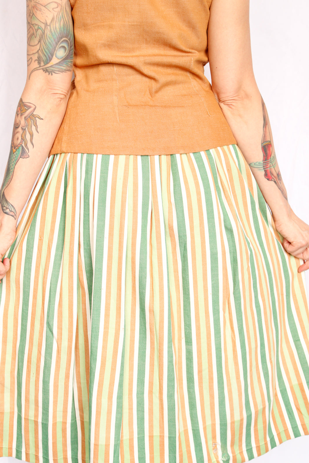 1940s Summer Blouse & Striped Skirt Set - Xsmall