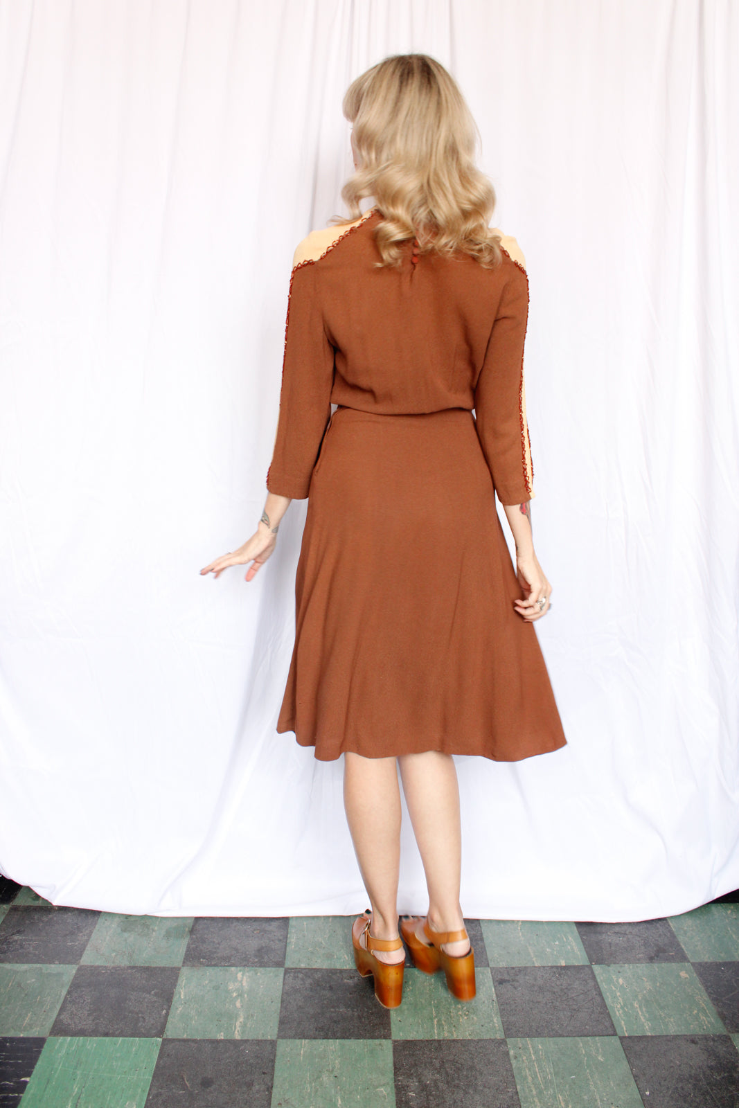 1940s Beaded Bow Crepe Dress - Small