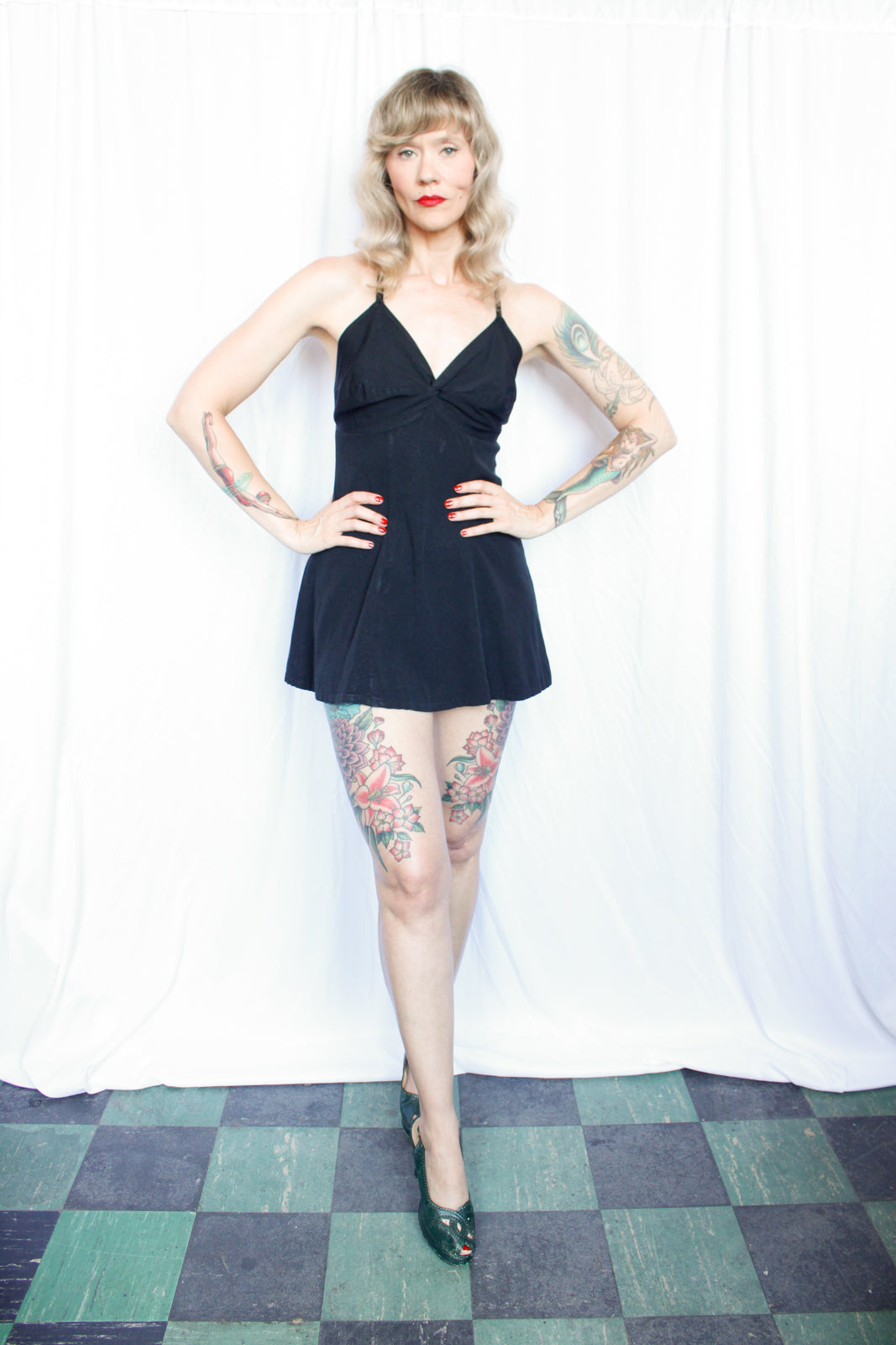 1940s Kerrybrooke Black Playsuit - M/L