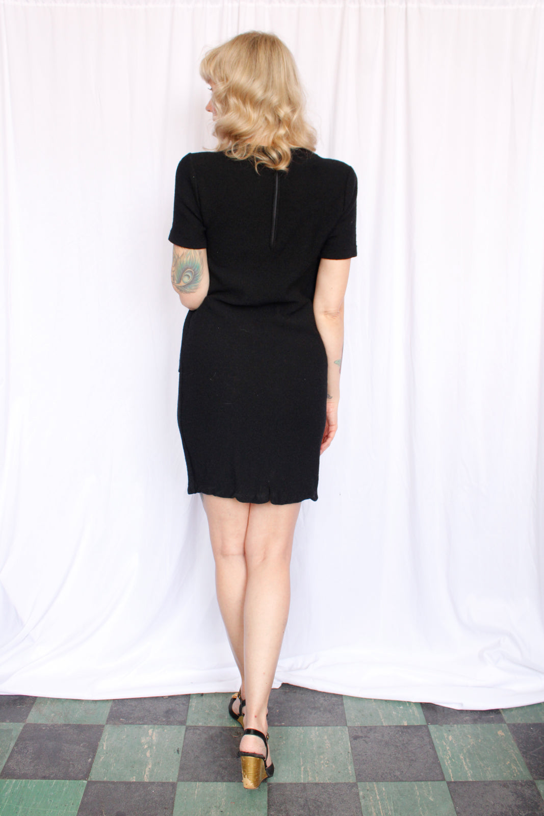 1990s Steve Fabrikant for Neiman Marcus Black Knit Pasta Button Dress - Medium