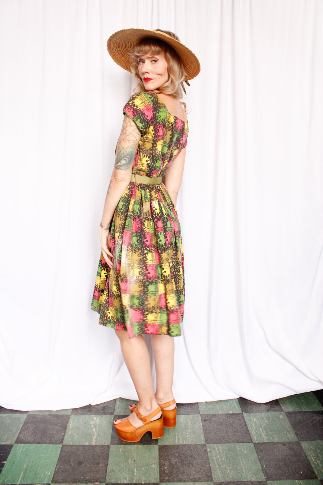 1950s Leading Lady Multicolor Plaid Dress - Medium