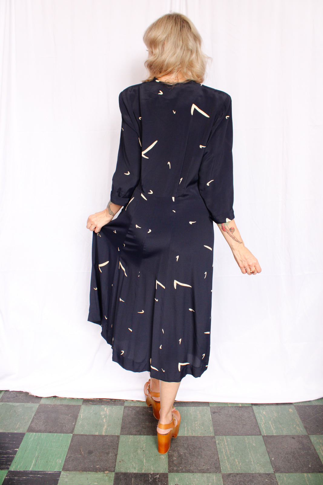 1940s Boomerang Printed Rayon Dress - Large