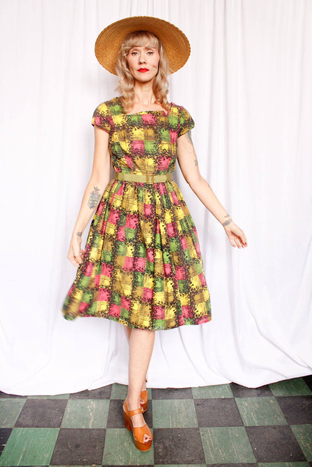 1950s Leading Lady Multicolor Plaid Dress - Medium