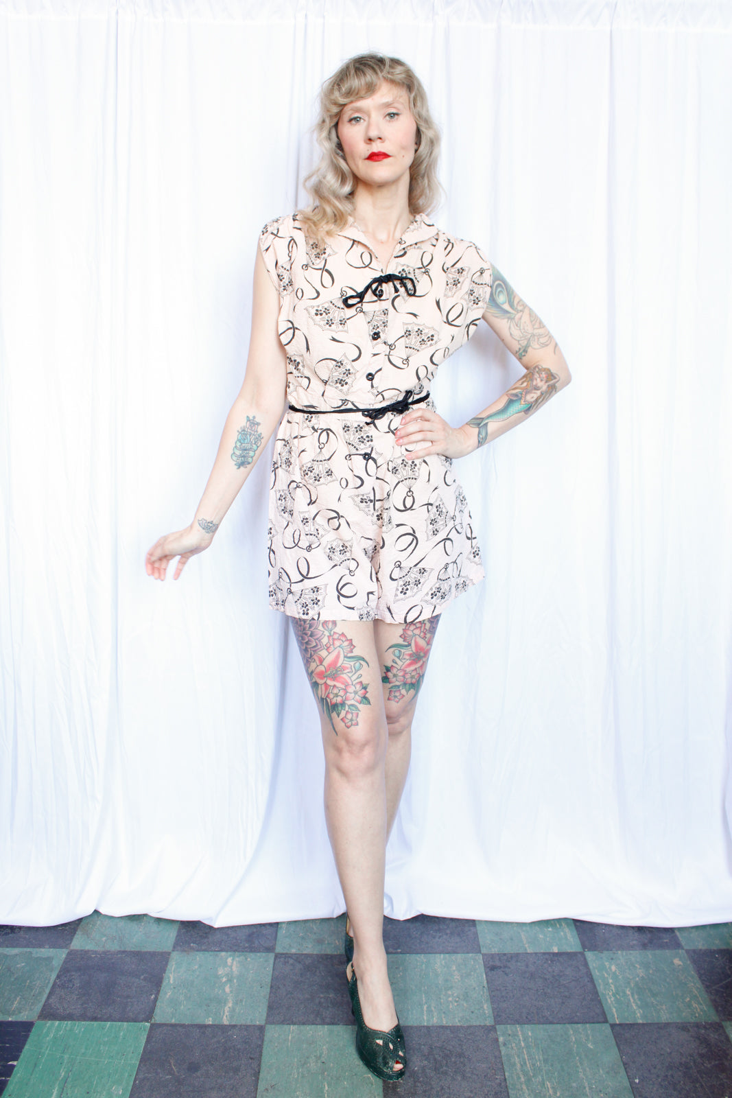 1940s Pale Pink Seersucker Cotton Playsuit - Medium