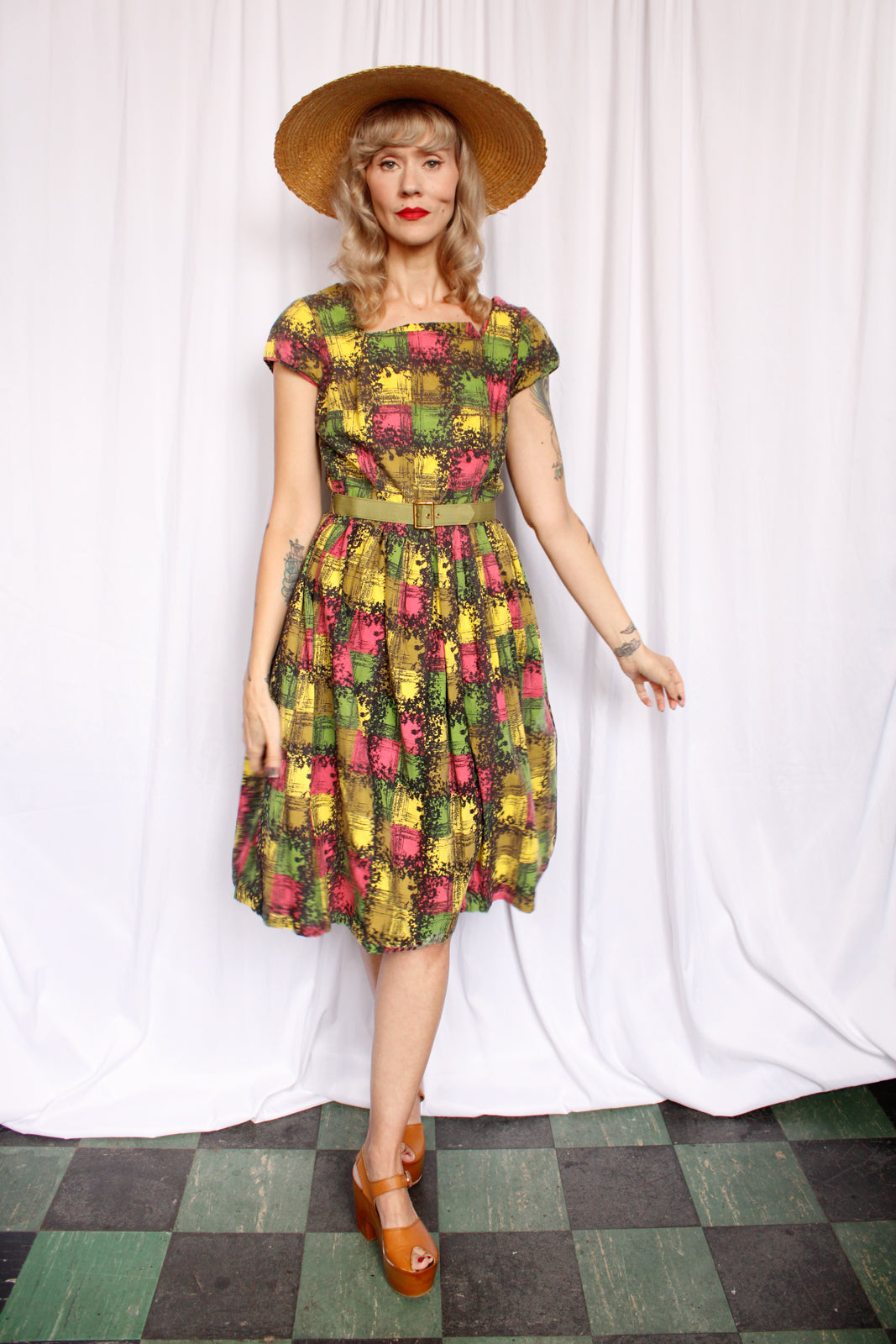 1950s Leading Lady Multicolor Plaid Dress - Medium