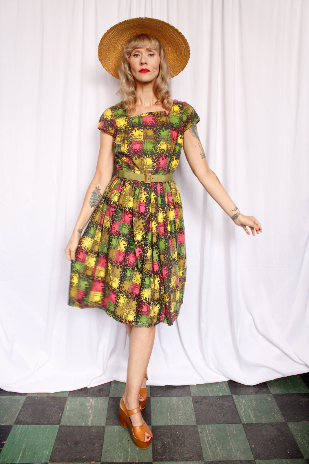 1950s Leading Lady Multicolor Plaid Dress - Medium
