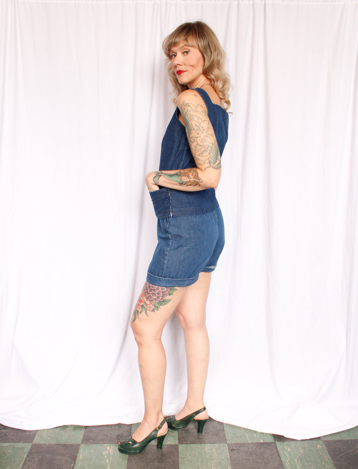 1950s Denim 2pc Shirt & Short Set - Medium