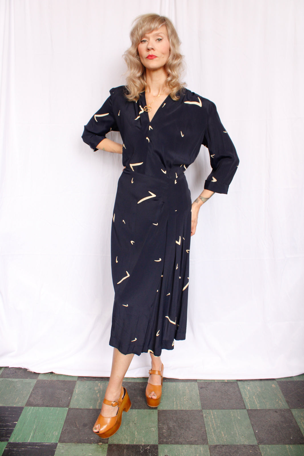 1940s Boomerang Printed Rayon Dress - Large