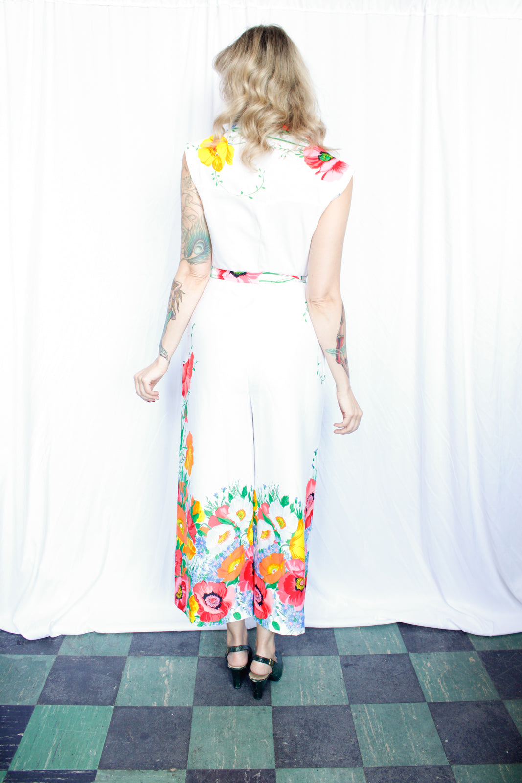 Late 1960s Bright Floral Jumpsuit - Small